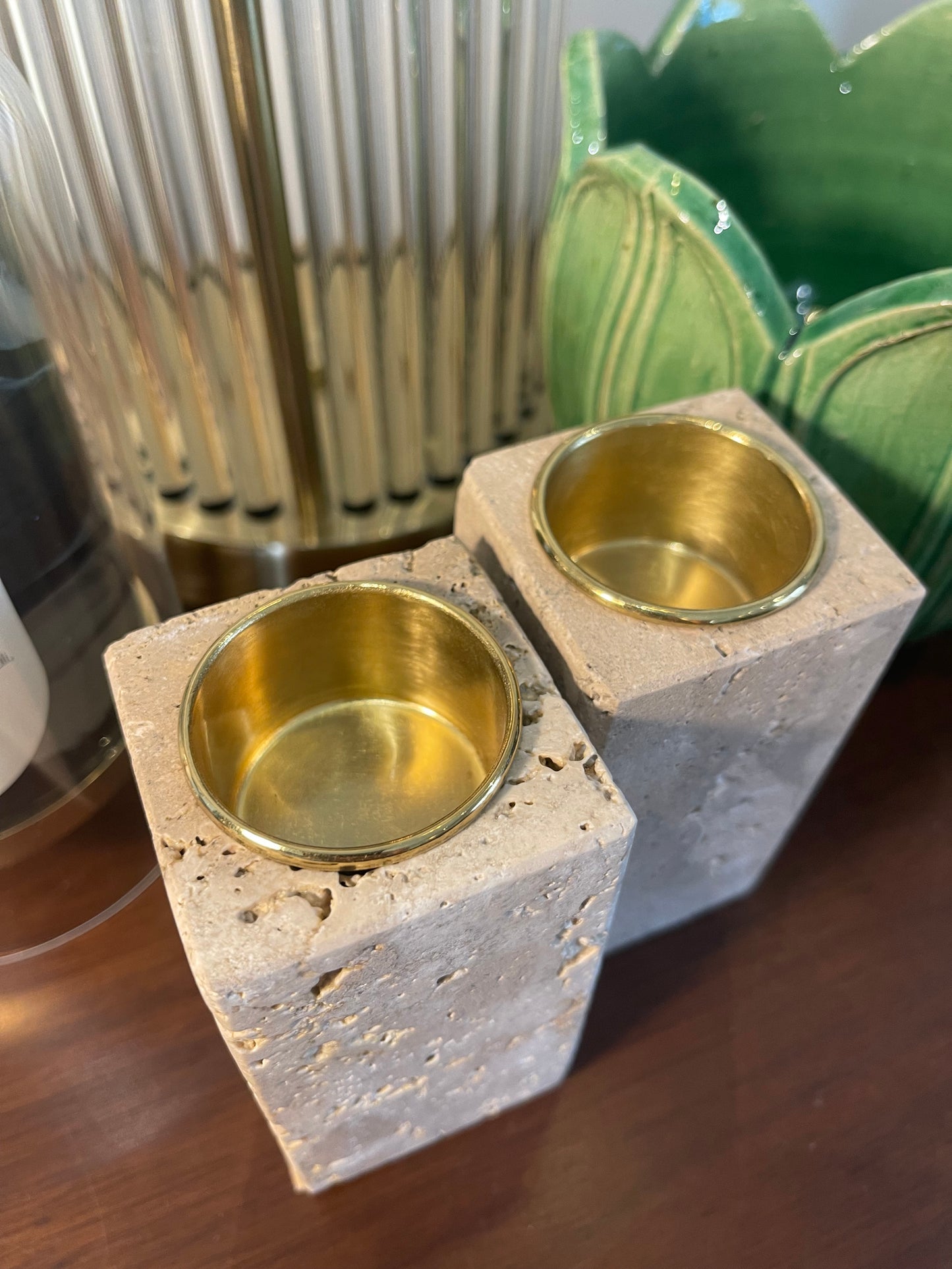 Travertine Set of Two Tealight Holders