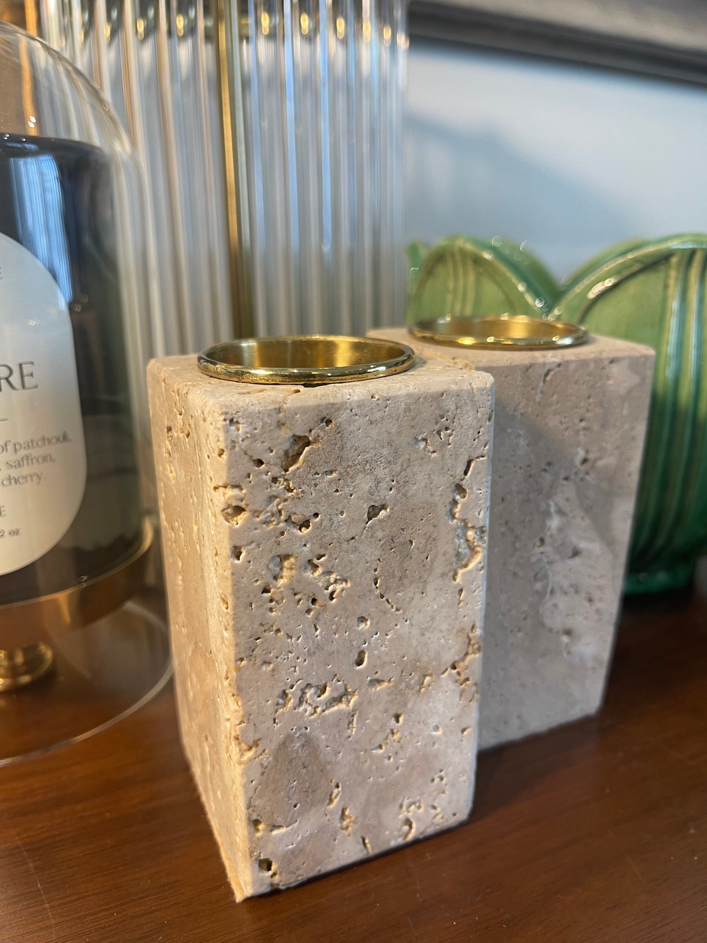 Travertine Set of Two Tealight Holders