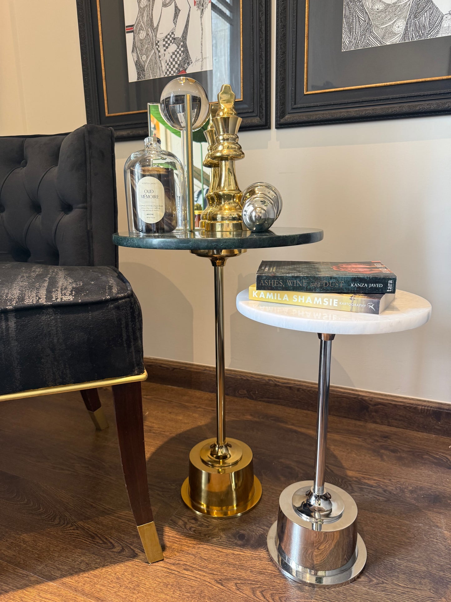 20" (Small) Ziyarat White & Silver Cocktail Table