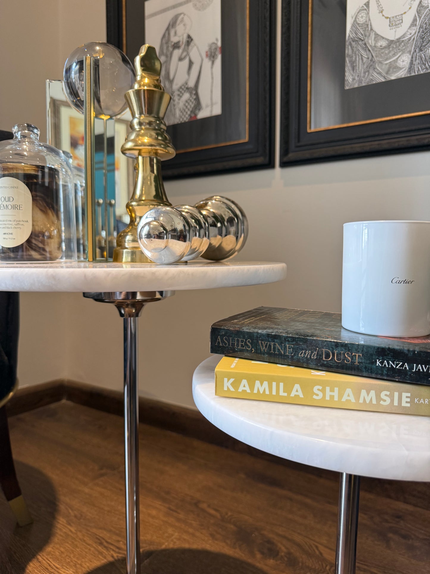 20" (Small) Ziyarat White & Silver Cocktail Table