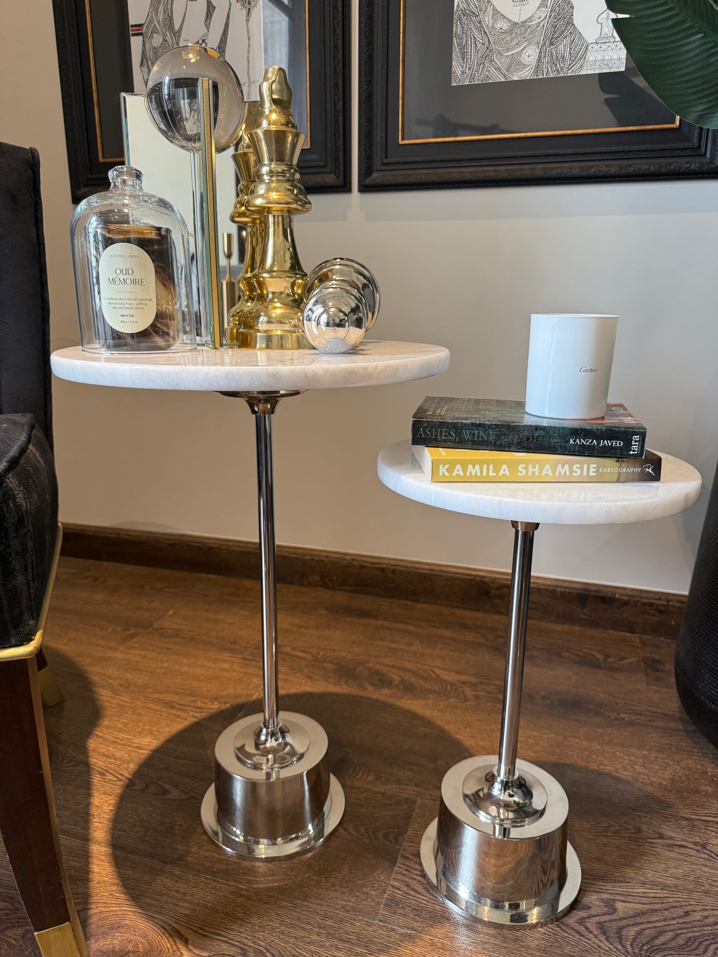 20" (Small) Ziyarat White & Silver Cocktail Table
