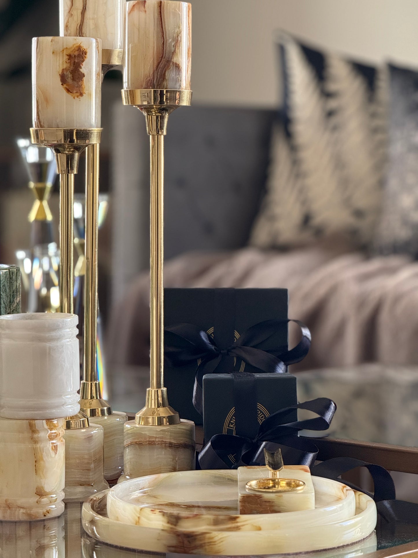 Onyx Set of Three Candlestands