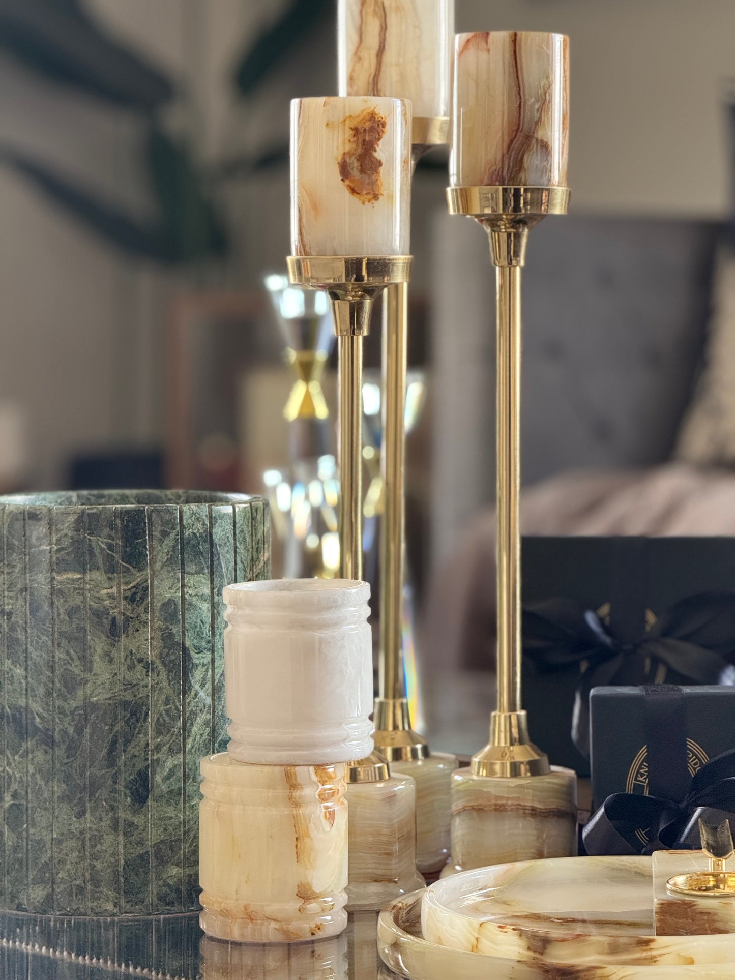Onyx Set of Three Candlestands