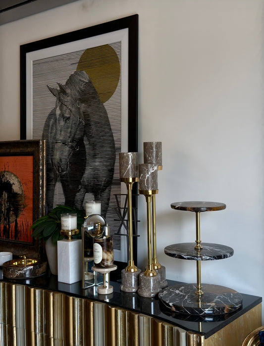 Black & Gold Circular Three Tiered Stand