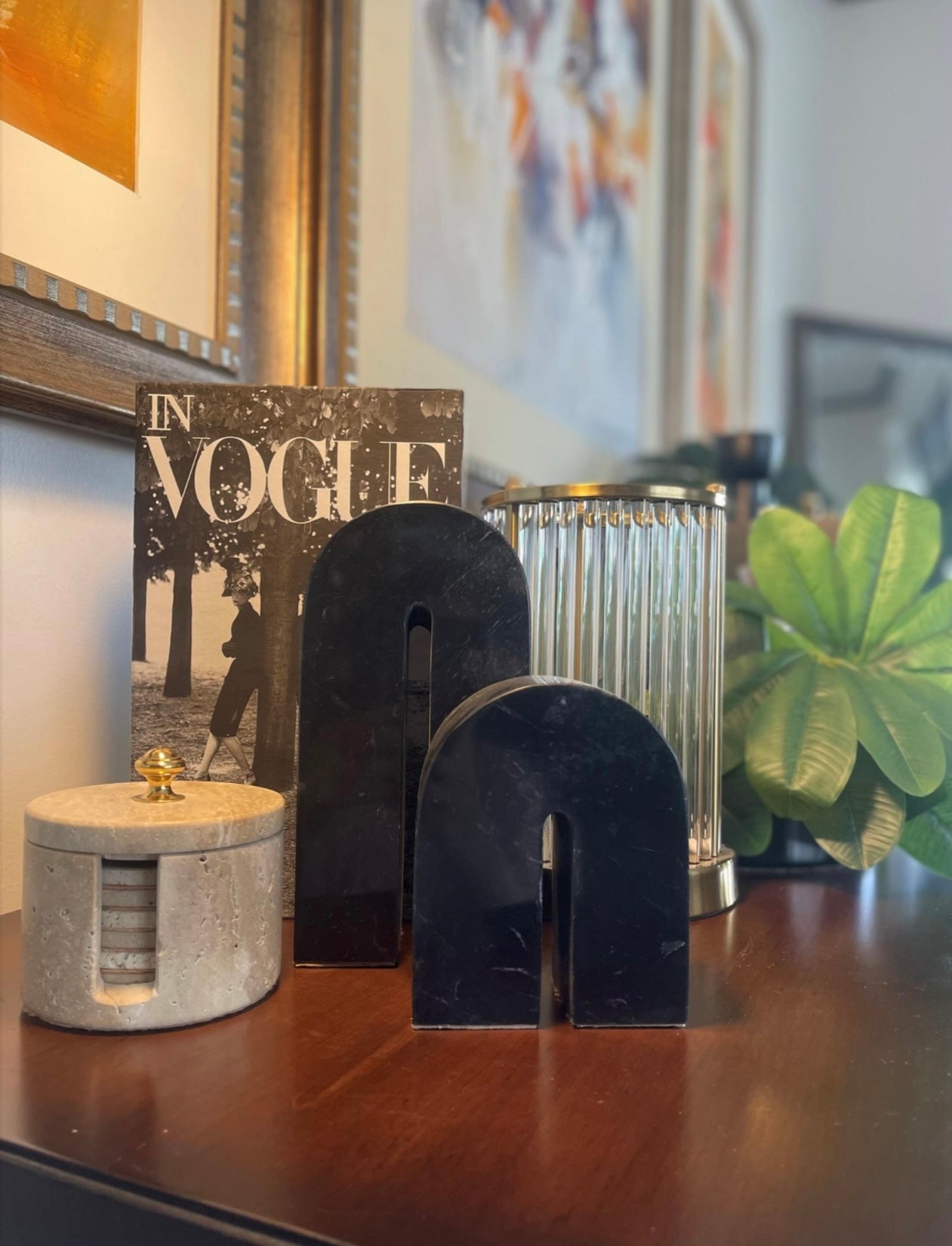 Jet Black Set of Two Bookends/Sculptures