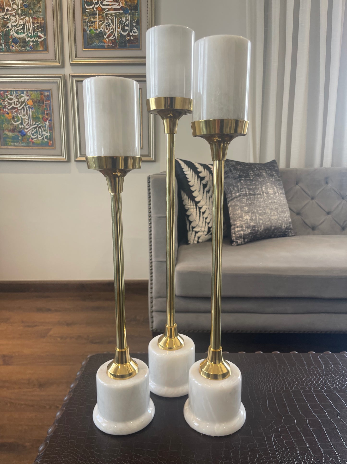 Ziyarat White Set of Three Candlestands