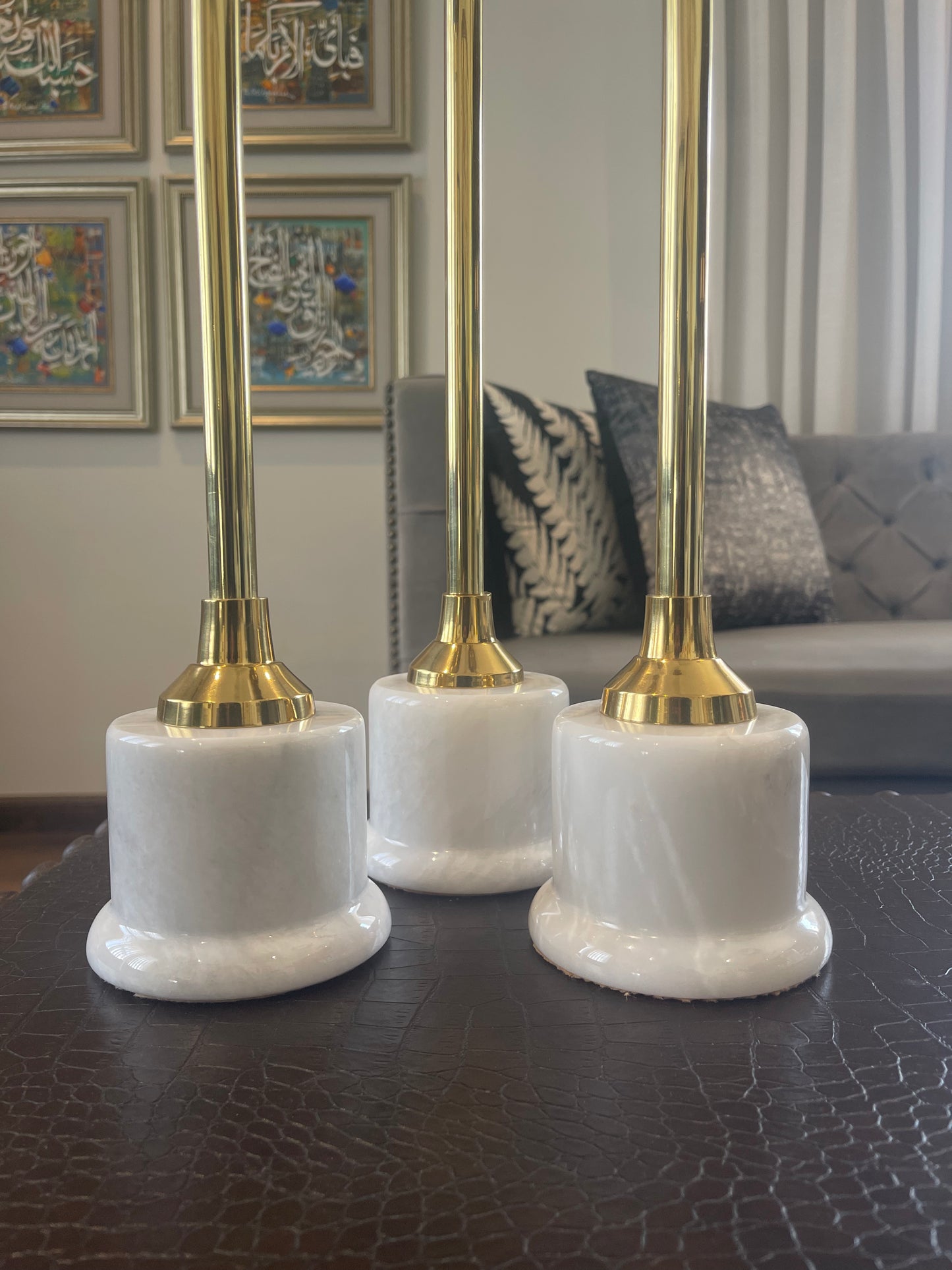 Ziyarat White Set of Three Candlestands