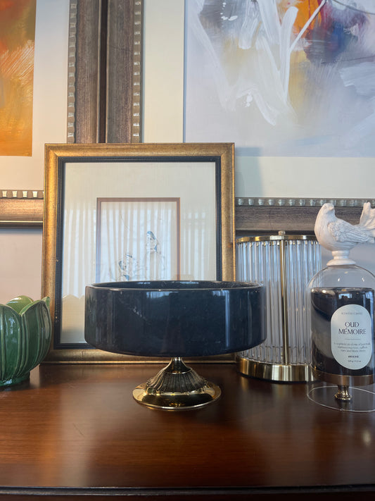 Jet Black Marble Bowl on Brass Base