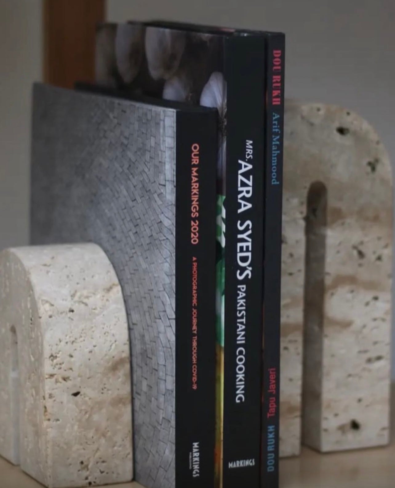 Travertine Set of Two Bookends/Sculptures
