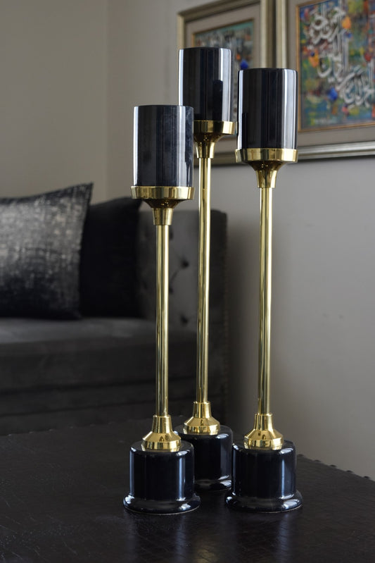 Jet Black Set of Three Candlestands