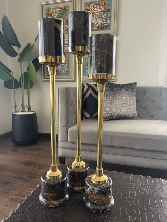 Black & Gold Set of Three Candlestands